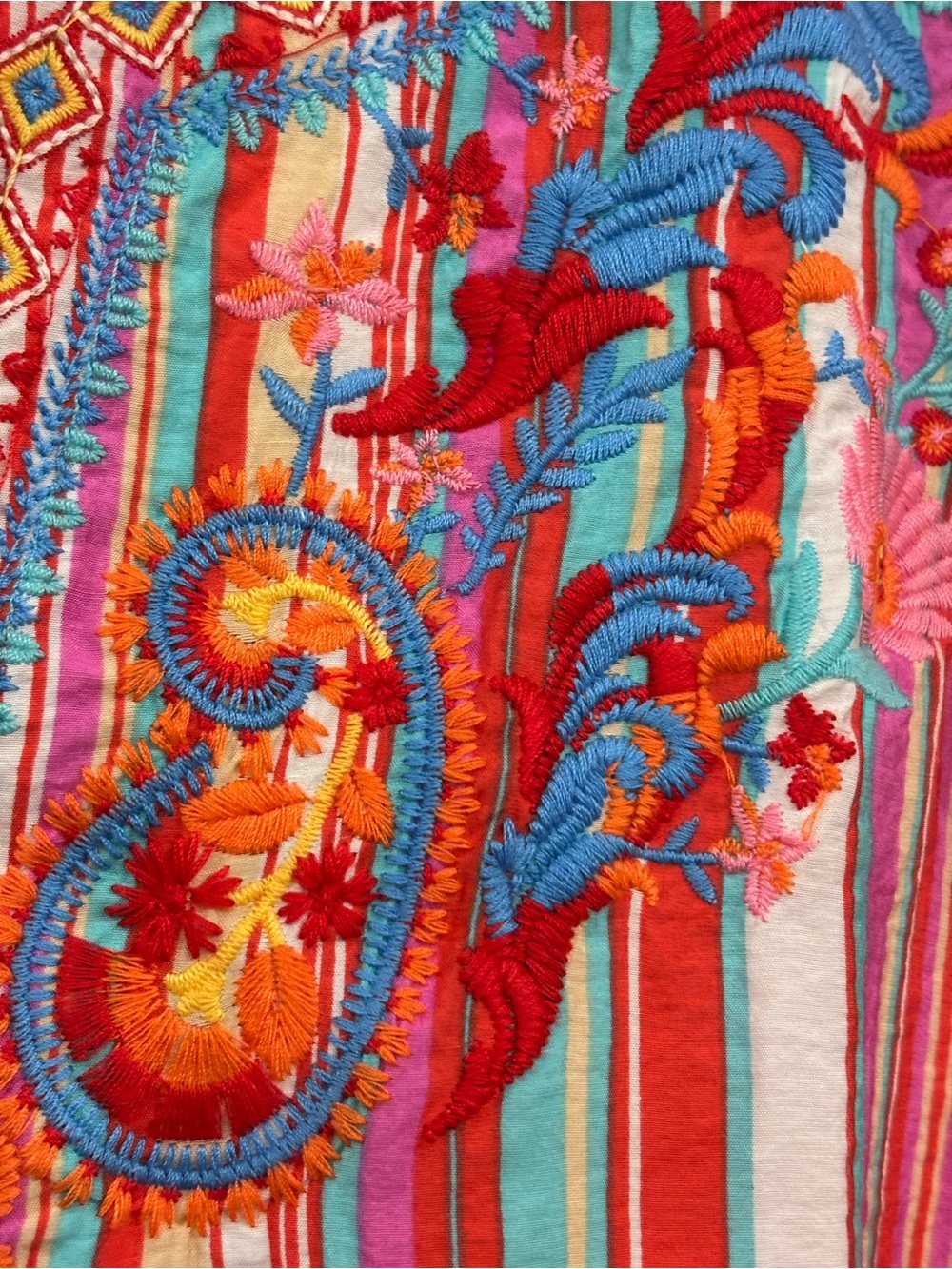 Savanna Jane Pink Multi-Color Embroidered Striped Cap Sleeve Blouse - Picture 3 of 5